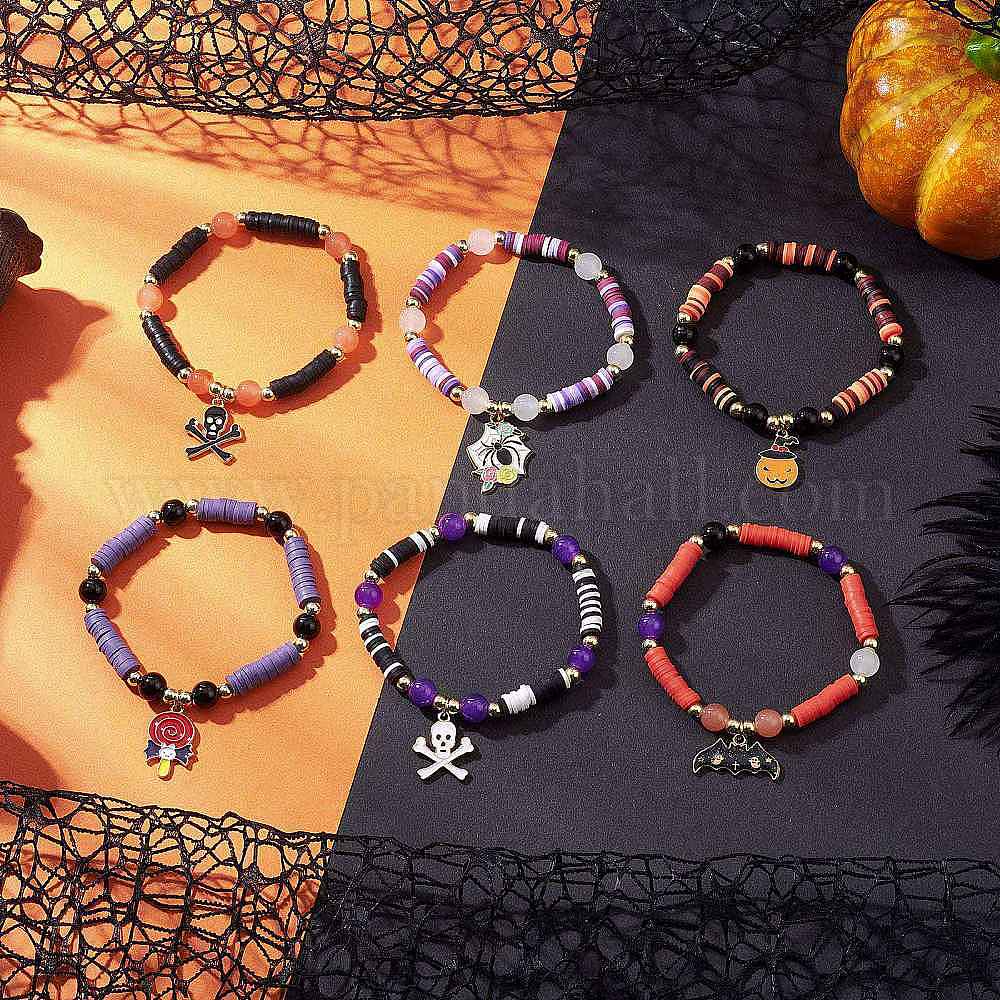 Wholesale 6Pcs Halloween Themed Handmade Polymer Clay Beads Stretch ...