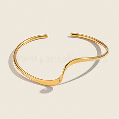 Minimalist Wave Shape 304 Stainless Steel Open Cuff Bracelets for Women, Real 18K Gold Plated, Inner Diameter: 2-1/2 inch(6.2cm)