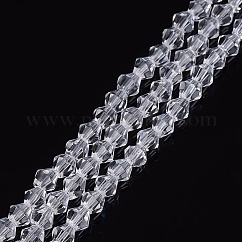 Imitation Austrian Crystal 5301 Bicone Beads, Faceted Glass Beads Strands, Clear, 4x4mm, Hole: 0.8~1mm, about 75~78pcs/strand, 28~29cm