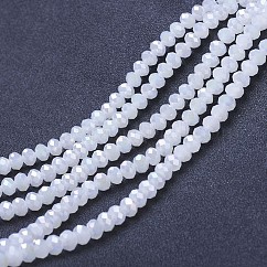 Electroplate Glass Beads Strands, Imitation Jade Beads, AB Color Plated, Faceted, Rondelle, Snow, 4x3mm, Hole: 0.8~1mm, about 105~110pcs/strand, 38~39cm.