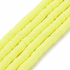Handmade Polymer Clay Bead Strands, Heishi Beads, Disc/Flat Round, Champagne Yellow, 6x0.5~1mm, Hole: 2mm, about 320~447pcs/strand, 15.74 inch~16.92 inch