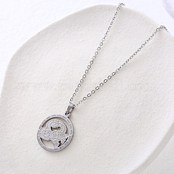 304 Stainless Steel Hollow Coin Pendant Necklaces for Women&nbsp;VV0068