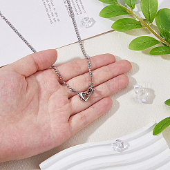 304 Stainless Steel Twisted Chain Necklaces with Double Heart Clasps&nbsp;NJEW-HS00012