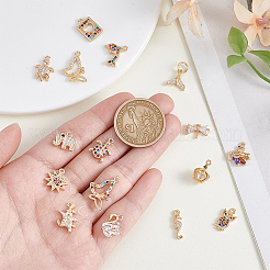 16Pcs 16 Styles Brass Micro Pave Cubic Zirconia Pendants&nbsp;KK-PH0013-35