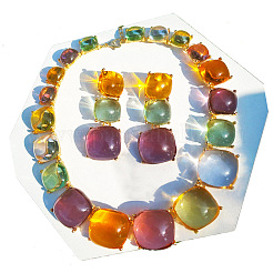 Alloy & Transparent Acrylic Link Chain Necklaces & Stud Dangle Earrings Sets&nbsp;WGB9BD2-06