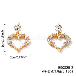 French Romantic Style Fashion Brass Rhinestone Hollow Heart Stud Earrings&nbsp;EE4680-2