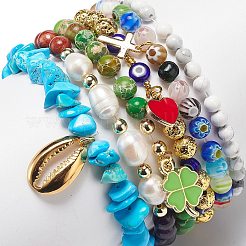 6Pcs 6 Style Natural Mixed Gemstone & Pearl & Glass Beaded Stretch Bracelets Set&nbsp;BJEW-JB08876