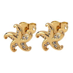 Brass Micro Pave Clear Cubic Zirconia Stud Earrings&nbsp;EJEW-D328-04G-04