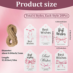120Pcs 6 Styles Thanksgiving Day Word Best Wishes Bowknot Printed Paper Thank You Gift Tags&nbsp;AJEW-SP0003-63A