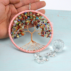 Tree of Life Mixed Gemstone Chip Suncatcher&nbsp;DJEW-PW0017-07