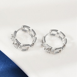 Brass Clear Cubic Zirconia Hoop Earrings&nbsp;EJEW-Q016-02P