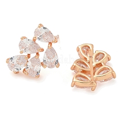 Rack Plating Leaf Brass Clear Cubic Zirconia Stud Earrings&nbsp;EJEW-M090-20G