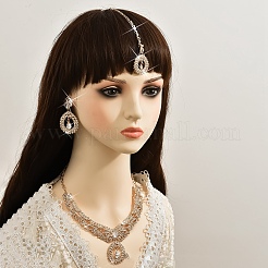 Teardrop Alloy Crystal Rhinestone Pendant Necklace & Stud Dangle Earring & Frontlet Sets&nbsp;FS-WG4C0D5-01