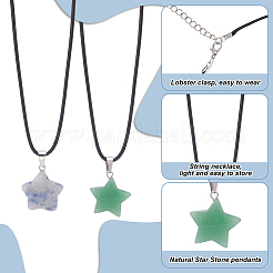 10Pcs 10 Style Natural Mixed Gemstone Star Pendant Necklaces Set with Wax Cords&nbsp;NJEW-AN0001-56