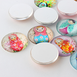 Russian Girl Doll Printed Glass Cabochons&nbsp;GGLA-A002-10mm-JJ