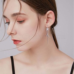 Anti-Tarnish Rhodium Plated 925 Sterling Silver Star with Chain Tassel Dangle Earrings&nbsp;JE1043A