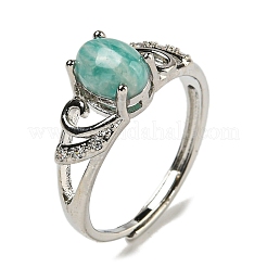 Oval Natural Amazonite Adjustable Rings&nbsp;RJEW-Q818-01P-01B