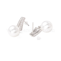 Cubic Zirconia Stud Earrings with Glass Pearl&nbsp;EJEW-H086-06P