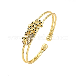Brass Micro Pave Cubic Zirconia Cuff Bangles for Women&nbsp;BJEW-U025-09G