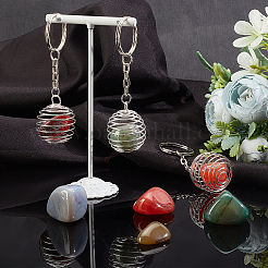 DIY Stone Bead Cage Pendant Keychain Making Kit&nbsp;DIY-GA0003-10