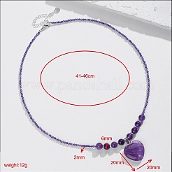 Bohemian Natural Amethyst Heart Pendant Round Beaded Necklaces for Women&nbsp;MR6044-4