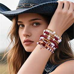8Pcs 1Bag Rugby Polymer Clay Heishi & CCB Plastic Beaded Stretch Bracelets Set&nbsp;BJEW-PA0001-12C