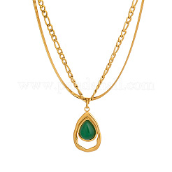 304 Stainless Steel & Dyed Natural Howlite Teardrop Pendant Double Layer Necklaces for Women&nbsp;VH8767