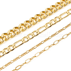 4Pcs 4 Styles Brass Paperclip & Cuban Link 7 Curb Chains&nbsp;AJEW-TAC00042
