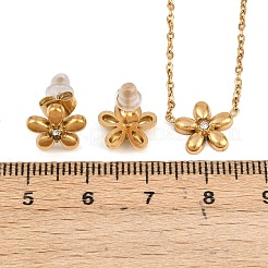Flower 304 Stainless Steel Rhinestone Necklaces & Stud Earrings Sets for Women&nbsp;SJEW-K003-02G