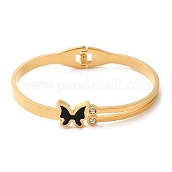 Adjustable Butterfly Enamel Vacuum Plating 304 Stainless Steel Bangles for Women&nbsp;BJEW-F474-34G