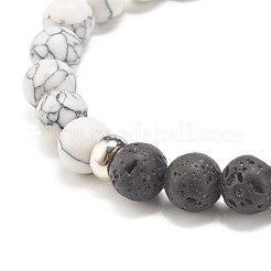 Synthetic Howlite & Natural Lava Rock Round Beaded Stretch Bracelet with Alloy Paw Print&nbsp;BJEW-JB07843
