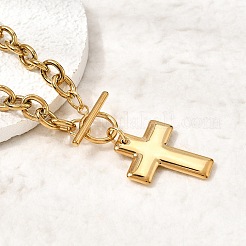 304 Stainless Steel Religion Cross Pendant Cable Chain Necklaces with OT Clasps for Women&nbsp;NJEW-G199-02G