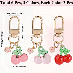 6Pcs 3 Colors Cherry Alloy Enamel & Acrylic Pendant Decoration&nbsp;HJEW-CP00003