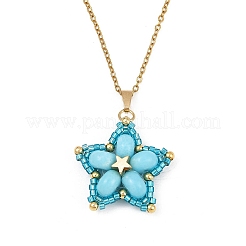 Handmade Glass Seed Beaded and Synthetic Imperial Jasper Dyed Beads Star Pendant Necklaces for Women&nbsp;NJEW-MZ00114-01