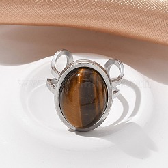 Oval Natural Tiger Eye Finger Rings&nbsp;RJEW-M062-02P-02