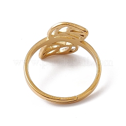 Ion Plating(IP) 201 Stainless Steel Hollow Out Leaf Adjustable Ring for Women&nbsp;RJEW-C045-05G