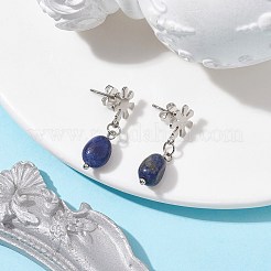 Natural Lapis Lazuli Twist Oval Dangle Stud Earrings&nbsp;EJEW-JE05664-02
