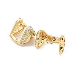 Heart Brass Pave Clear Cubic Zirconia Hoop Earrings&nbsp;EJEW-M258-22G