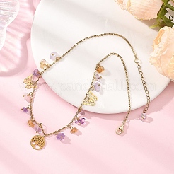 304 Stainless Steel Tree of Life and Nuggets Natural Ametrine Pendant Bib Necklaces for Women&nbsp;NJEW-JN05665