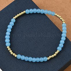 Brass & Glass Round Beaded Stretch Bracelets for Women&nbsp;BJEW-F515-04G