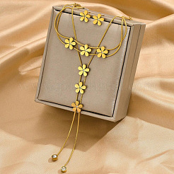 Flower Stainless Steel Crystal Rhinestone Lariat Necklaces & Stud Earrings & Bracelets Sets for Women&nbsp;FS-WG939A0-01