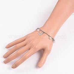 Moon & Star Stainless Steel Gemstone Charm Bracelets&nbsp;BJEW-JB01935-01