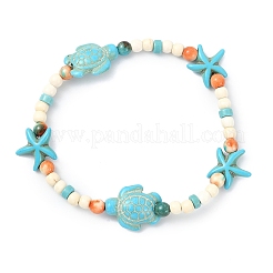 Dyed Synthetic Turquoise & Ocean White Jade Beads Stretch Bracelets for Women&nbsp;BJEW-JB14015