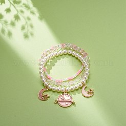 3Pcs 3 Style Shell Pearl & Glass Seed Beaded Stretch Bracelets Set&nbsp;BJEW-JB08705-02