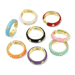 Brass Micro Pave Clear Cubic Zirconia Enamel Cuff Rings for Women&nbsp;RJEW-L113-020G