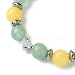 Natural Green Aventurine & Topaz Jade & Brass Heart Braided Bead Bracelet&nbsp;BJEW-JB09703-02