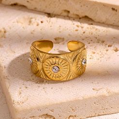 304 Stainless Steel Rhinestone Open Cuff Rings&nbsp;WG2F424-01