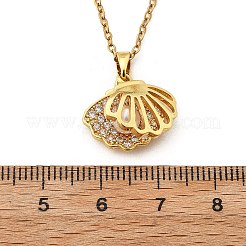 Brass Micro Pave Cubic Zirconia Shell Shape Pendant Neckalces for Women&nbsp;NJEW-S448-10G