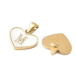 304 Stainless Steel Pave Natural White Shell Heart with Initial Slice Pendants&nbsp;STAS-R168-25G-M