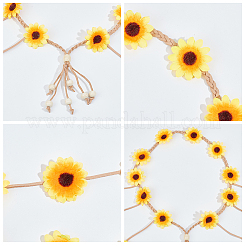 2Pcs 2 Colors Cloth Sunflower Hippie Headband Floral Crown&nbsp;OHAR-CP0001-15